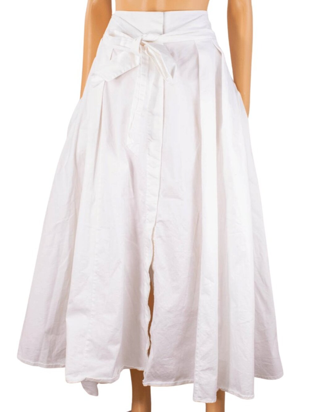 Anthropologie Mare Mare White Cotton Maxi Skirt Size 1X Tie Waist Button Front